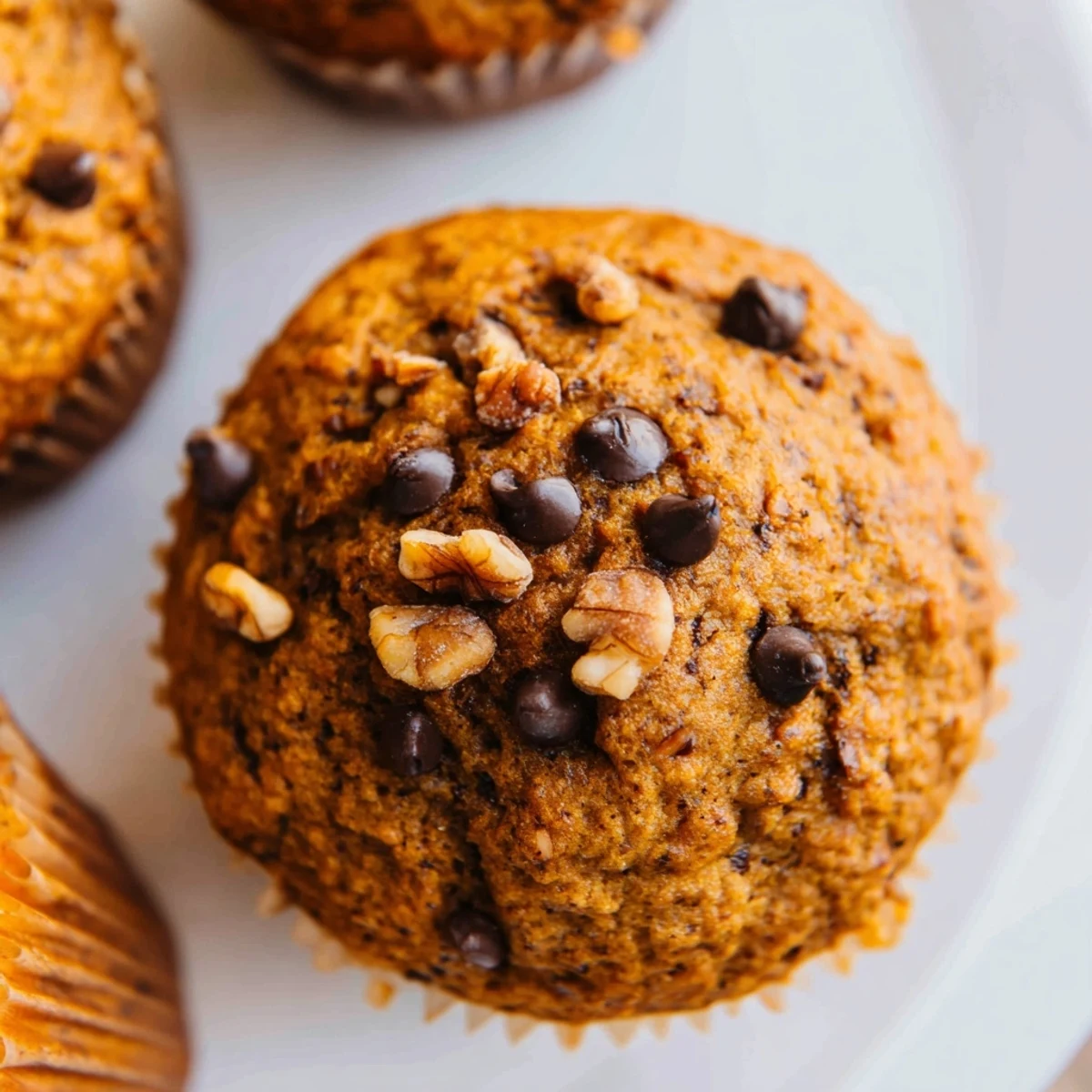 Warm pumpkin banana muffins recipe with cracked tops revealing fluffy spiced interior crumb