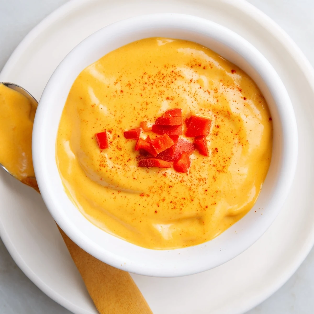 Creamy nacho cashew cheese sauce drizzled generously over crispy tortilla chips with jalapeño garnish