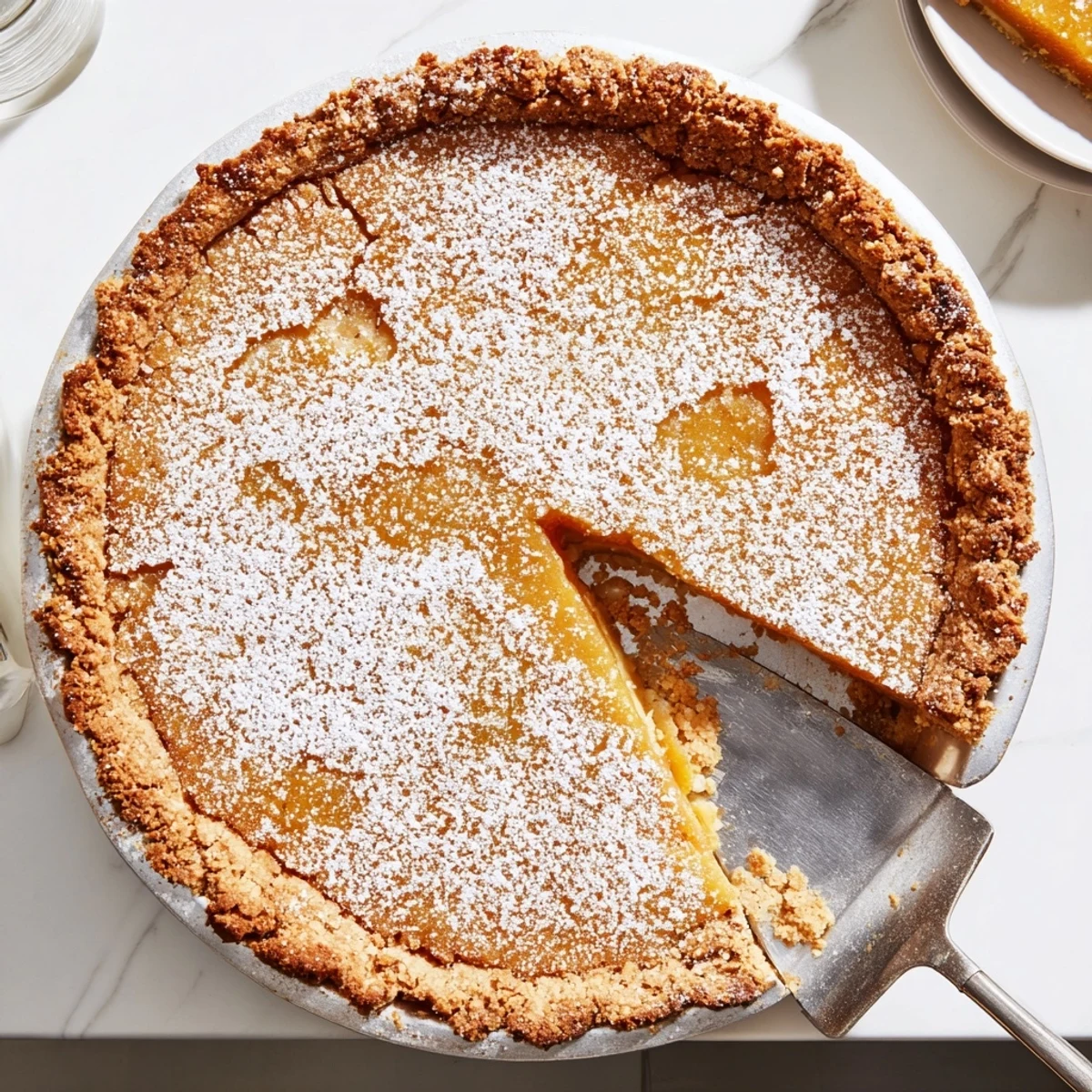 Golden Milk Bar Crack Pie slice with buttery oat cookie crust and gooey caramel center