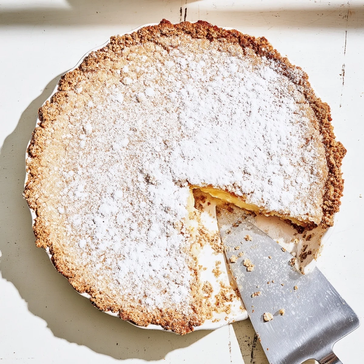 Addictive Milk Bar Crack Pie served on white plate showing caramelized center and crumbly cookie crust