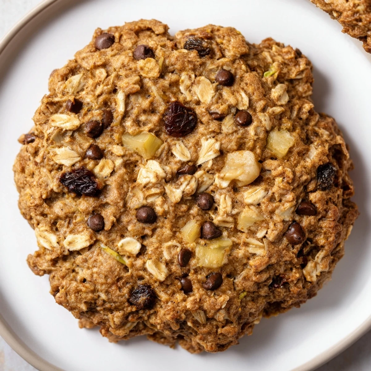 Golden brown zucchini bread breakfast cookies studded with chopped walnuts and oats on a wire rack