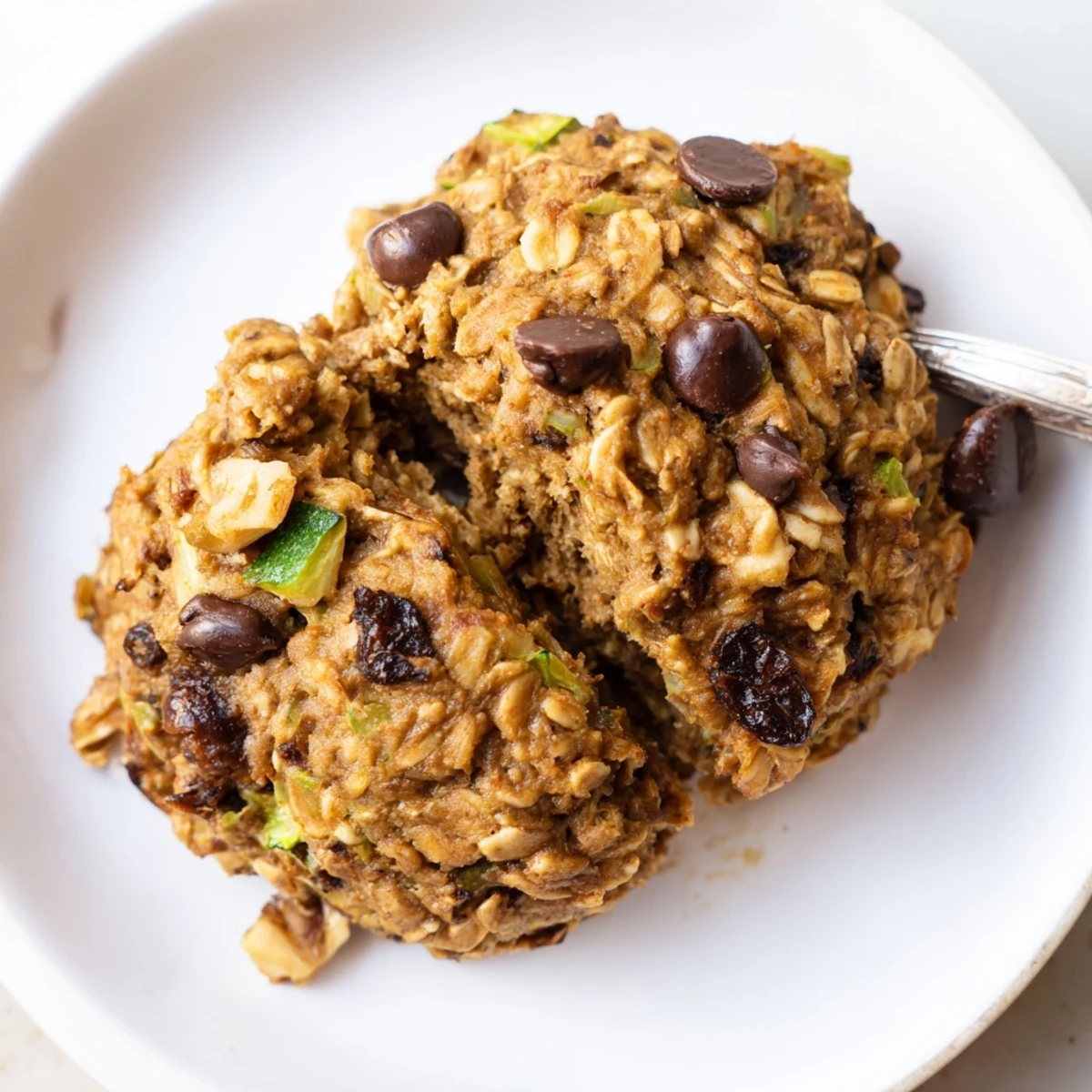 Homemade zucchini bread breakfast cookies topped with walnuts and dried fruit ready for morning snacking