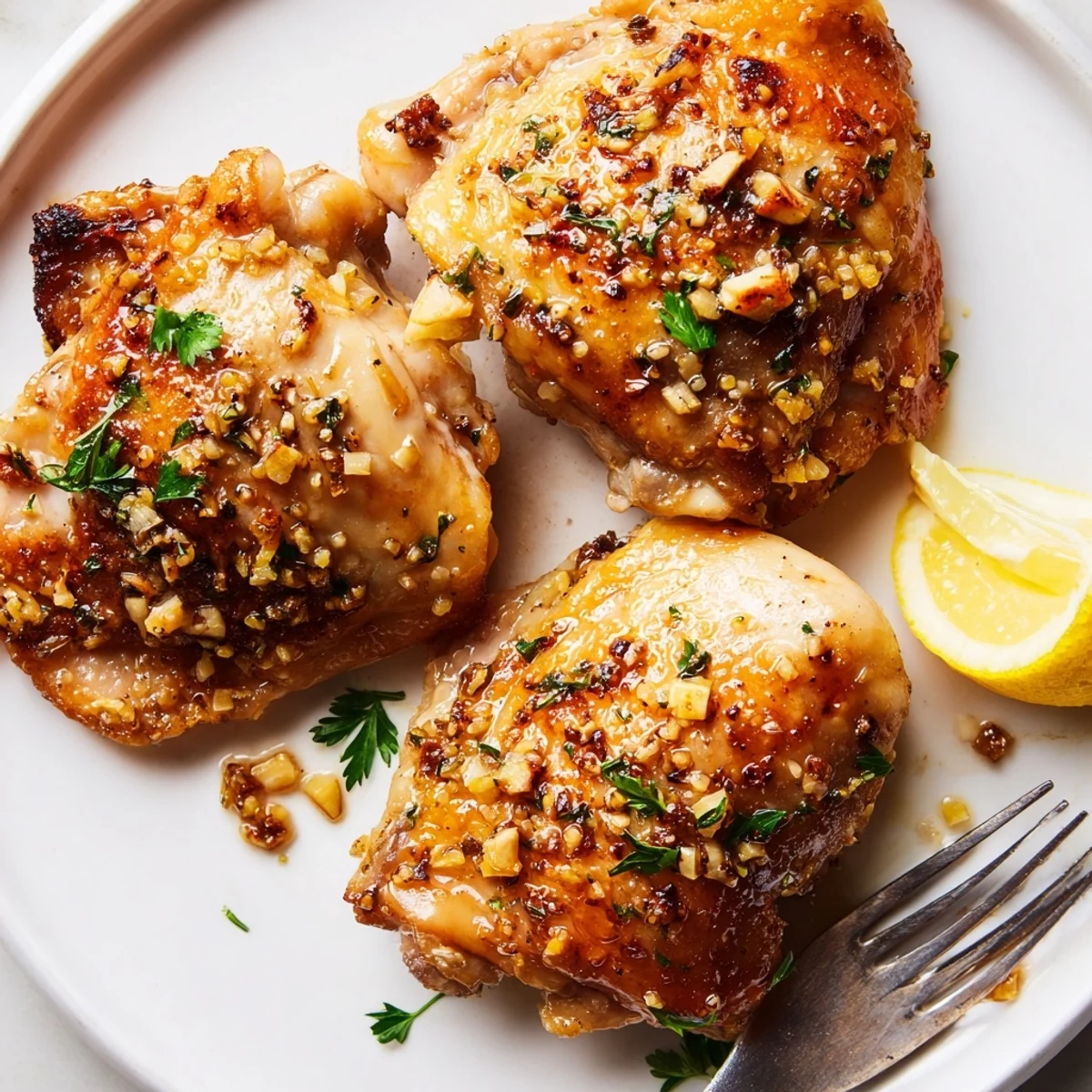 Pan-roasted Lemon Pepper Chicken Thighs with crackling skin and bright citrus tang