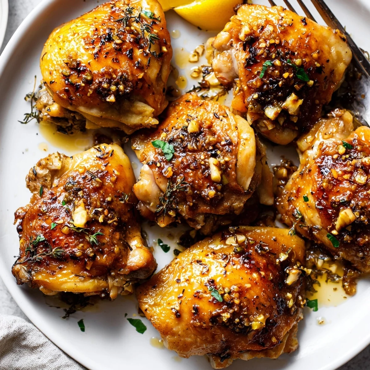 Sliced Lemon Pepper Chicken Thighs served over rice, juicy, peppery, lemon-kissed