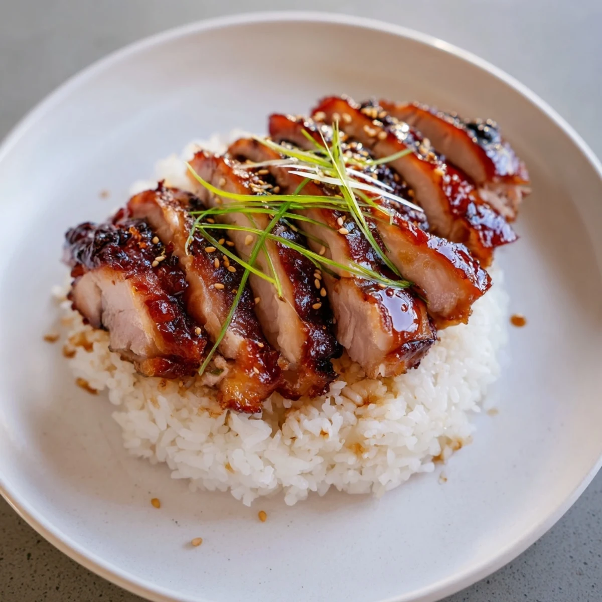Sliced Char Siu Chicken resting, fragrant five-spice aroma, ready to serve.