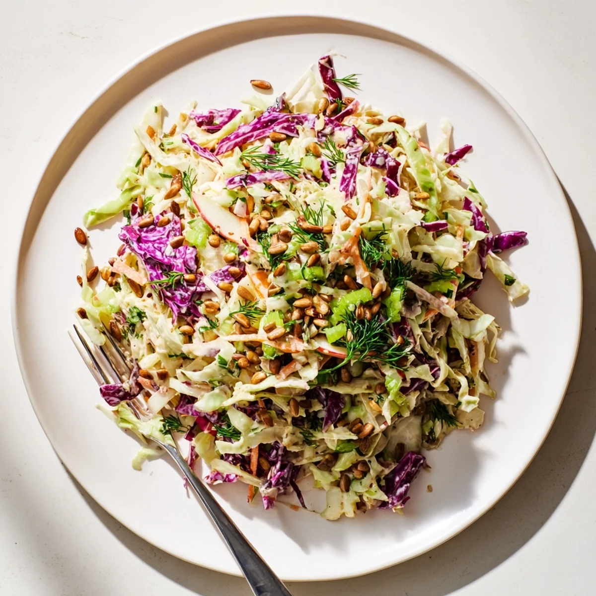 Vibrant bowl of apple coleslaw featuring crunchy apples and colorful cabbage for barbecue