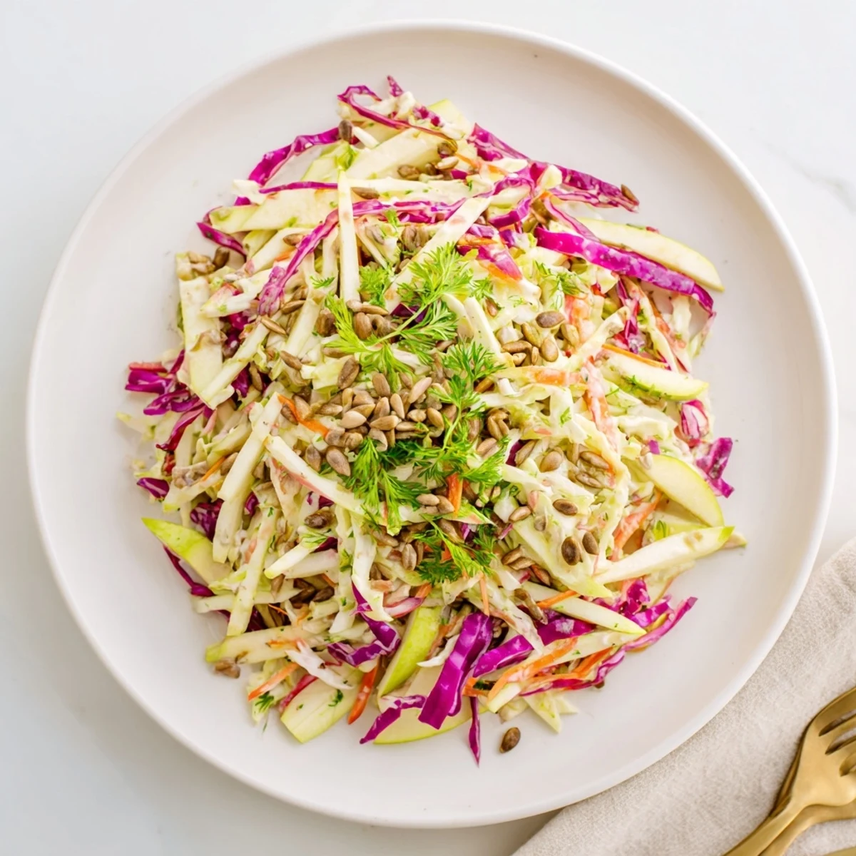 Refreshing apple coleslaw with tangy honey mustard dressing, topped with green onions