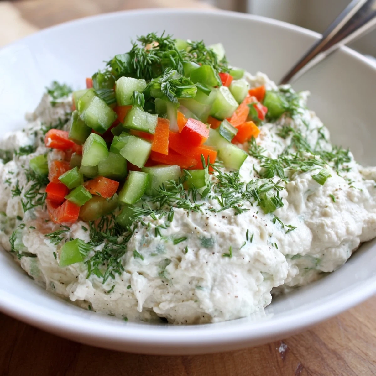 Bright Garden Vegetable Spread Recipe tucked between sandwich slices, creamy, herby.