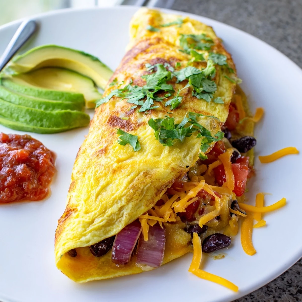 Steaming Mexican omelette served on a white plate with lime wedges and vibrant pepper filling