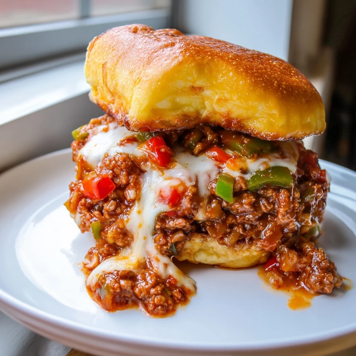 Hearty cheesy Philly Sloppy Joes piled high on toasted buns with melted cheese